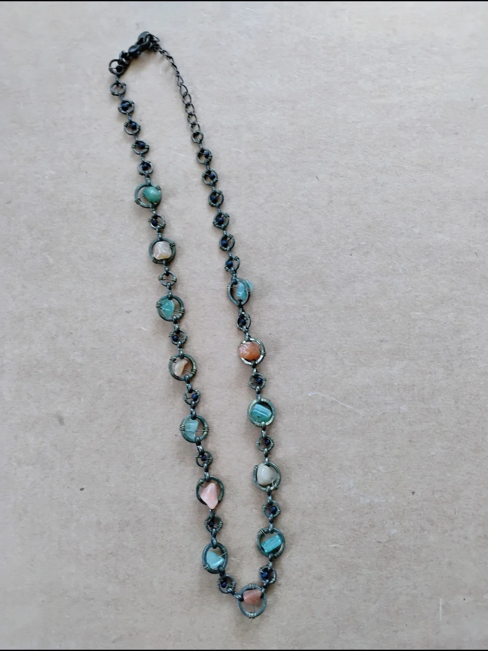 Coral And Green Stone Necklace